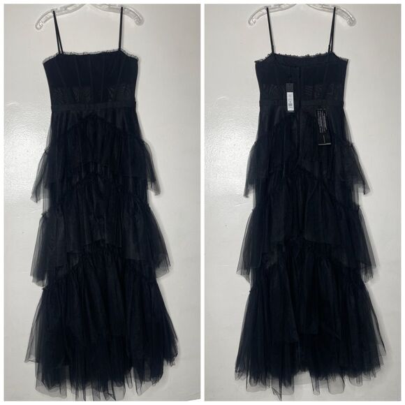 BCBGMAXAZRIA Size 16 Corset Tulle Tiered Oly Gown in Black (Blogger favorite) - Picture 2 of 10